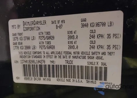 2008 Dodge Ram 1500 Slt z USA, uszkodzony, nr VIN 1D7HA18208J104270